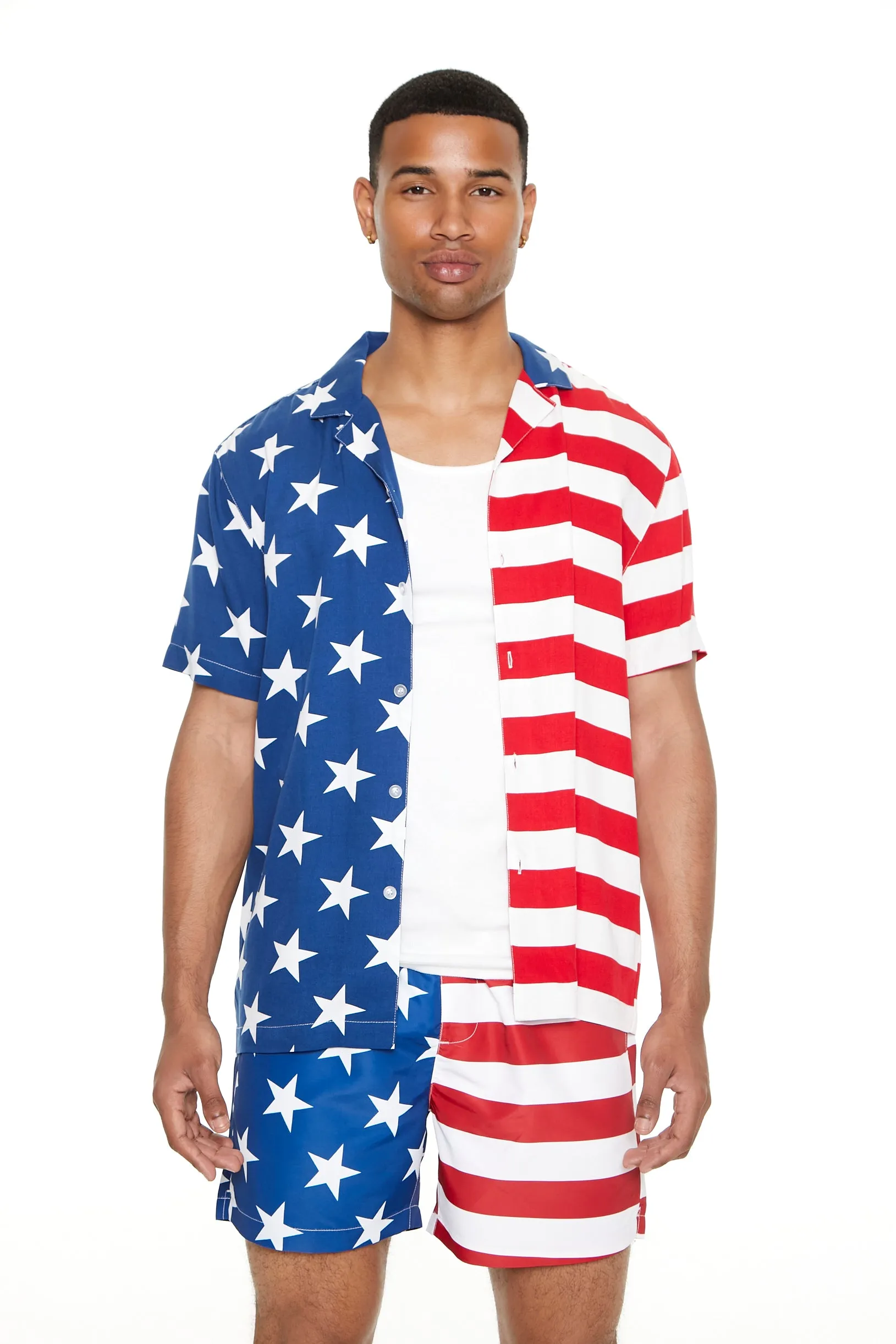 American Flag Print Button-Up Top