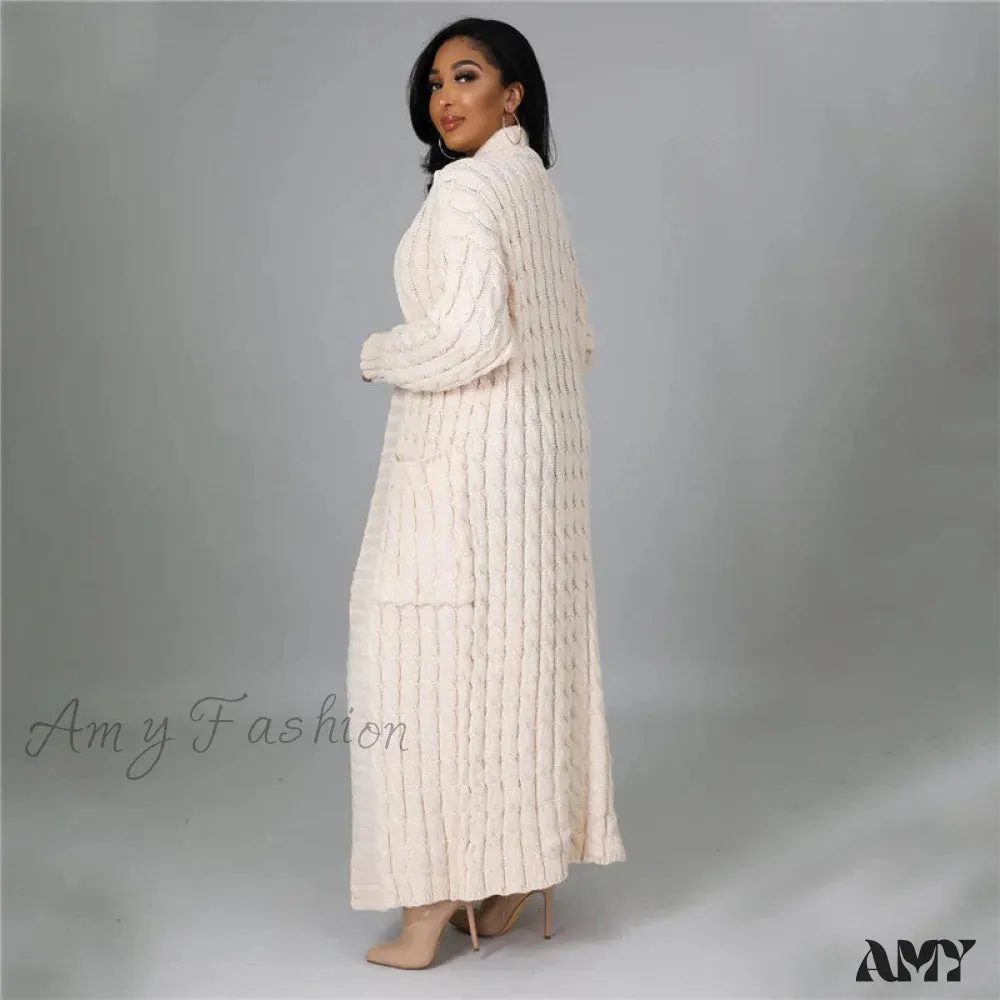 Amy Fashion - hirigin Cardigan Pockets Sweater Long Women Warm Sweater