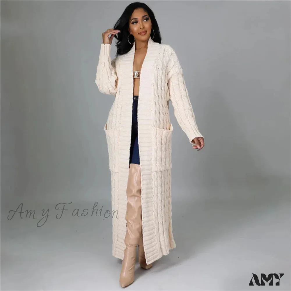 Amy Fashion - hirigin Cardigan Pockets Sweater Long Women Warm Sweater