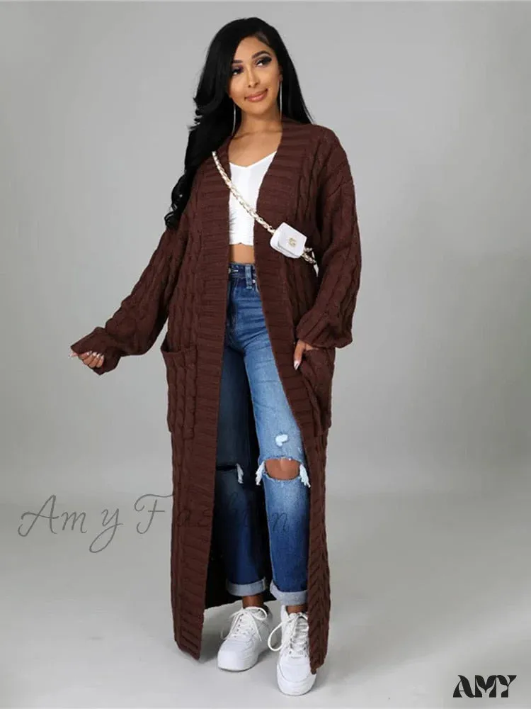 Amy Fashion - hirigin Cardigan Pockets Sweater Long Women Warm Sweater