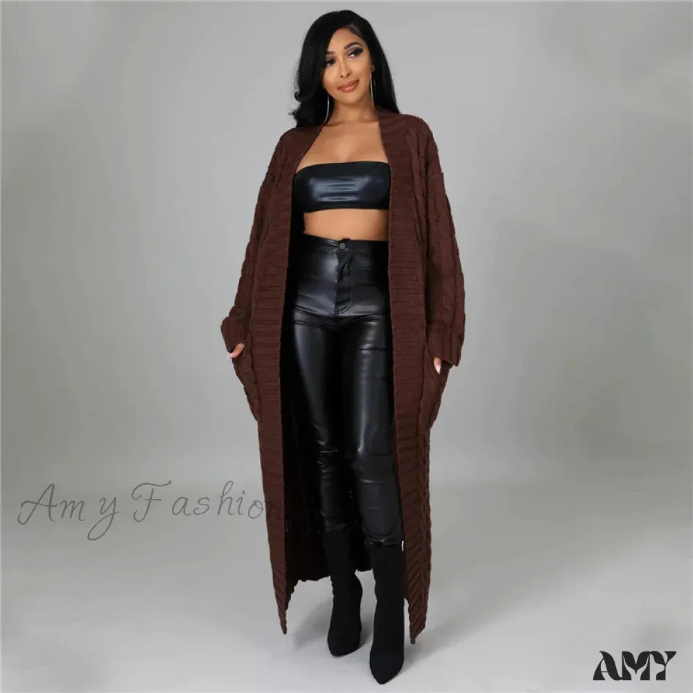 Amy Fashion - hirigin Cardigan Pockets Sweater Long Women Warm Sweater