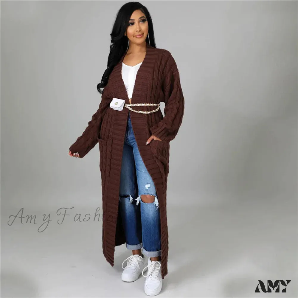 Amy Fashion - hirigin Cardigan Pockets Sweater Long Women Warm Sweater