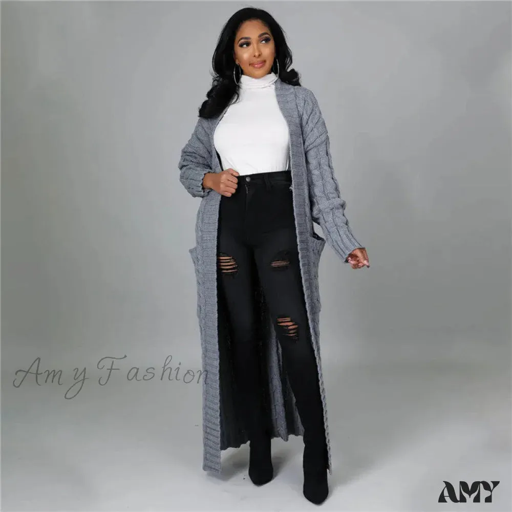 Amy Fashion - hirigin Cardigan Pockets Sweater Long Women Warm Sweater