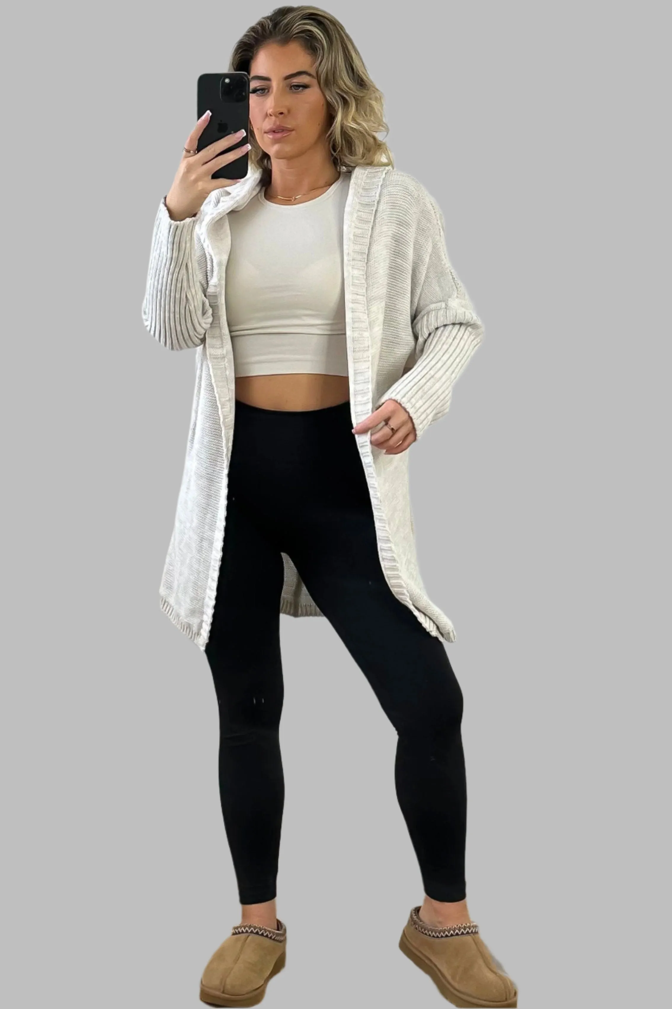 Batwing Sleeves Open Front Hooded Cardigan