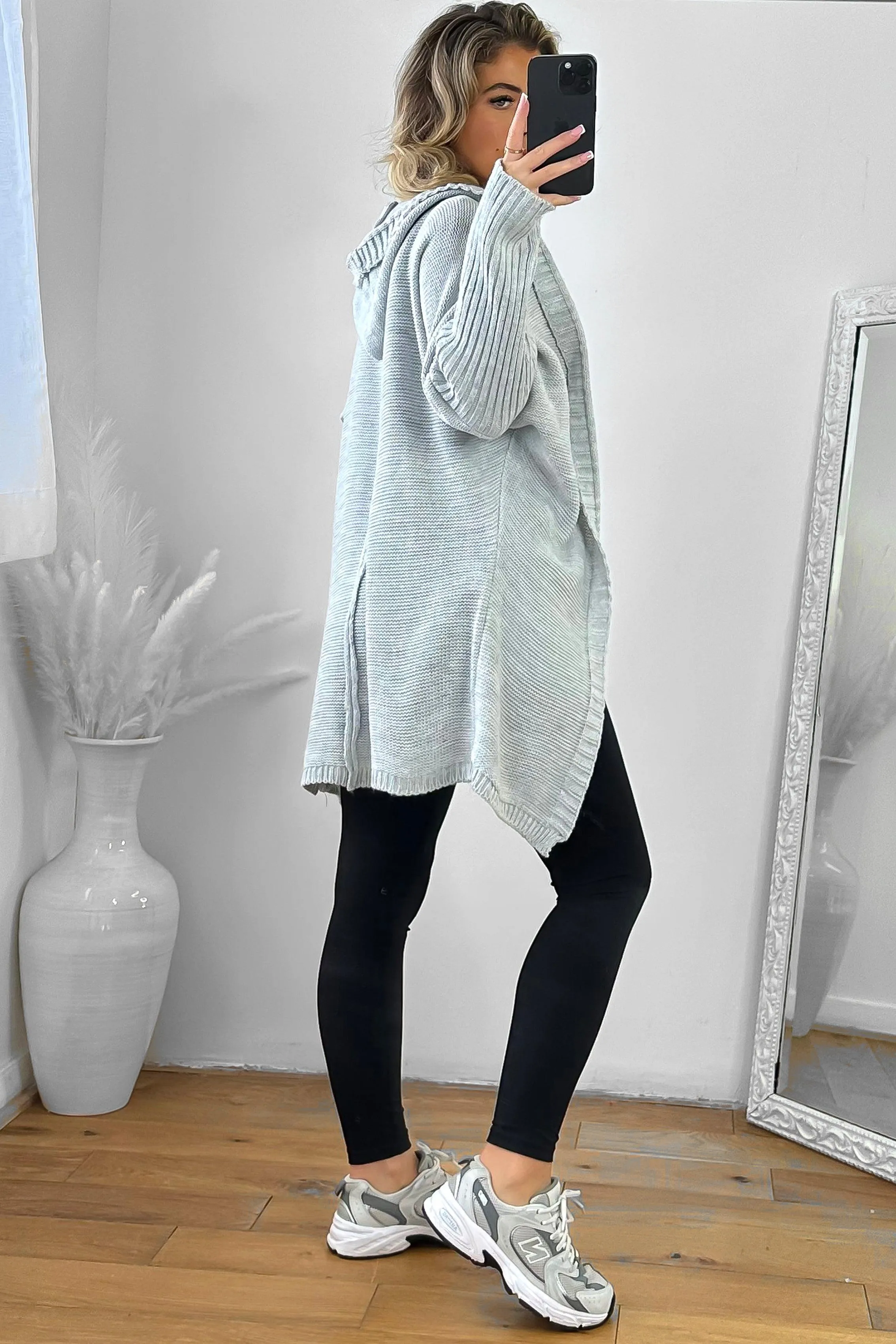 Batwing Sleeves Open Front Hooded Cardigan