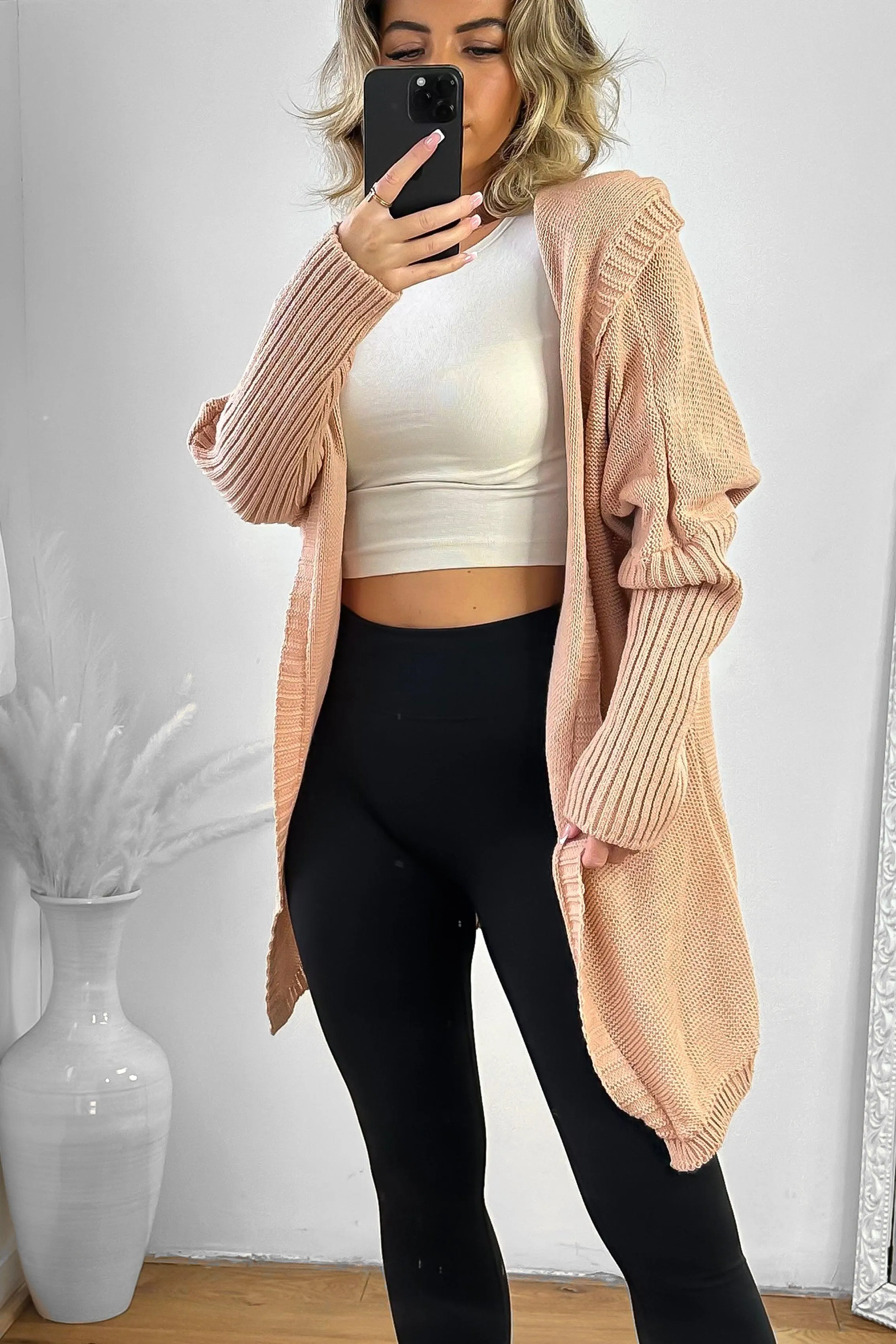 Batwing Sleeves Open Front Hooded Cardigan