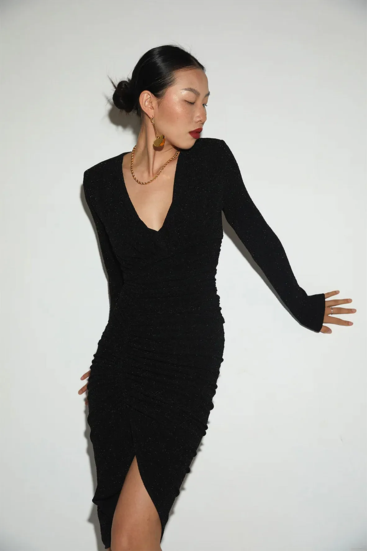 BLACK DEEP V COCKTAIL DRESS