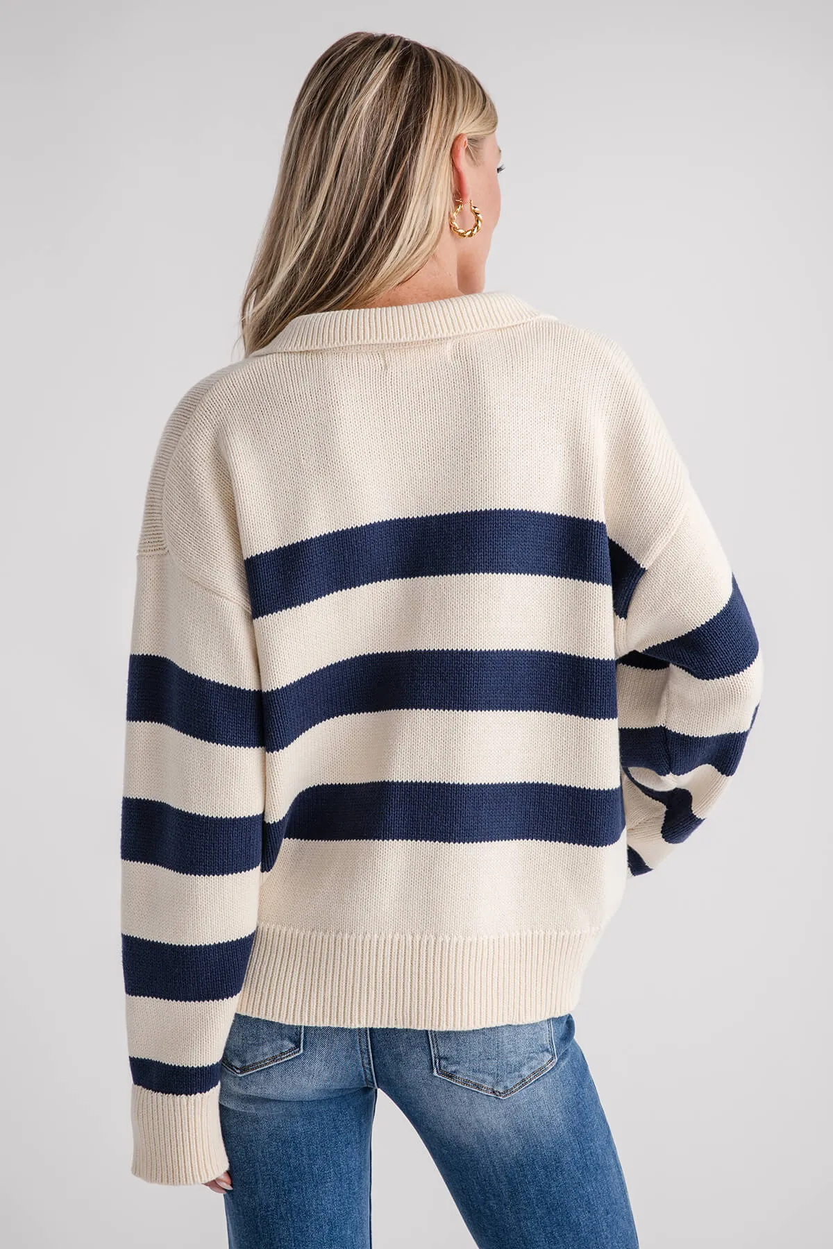 By Together Collared Stripe Vneck Pullover