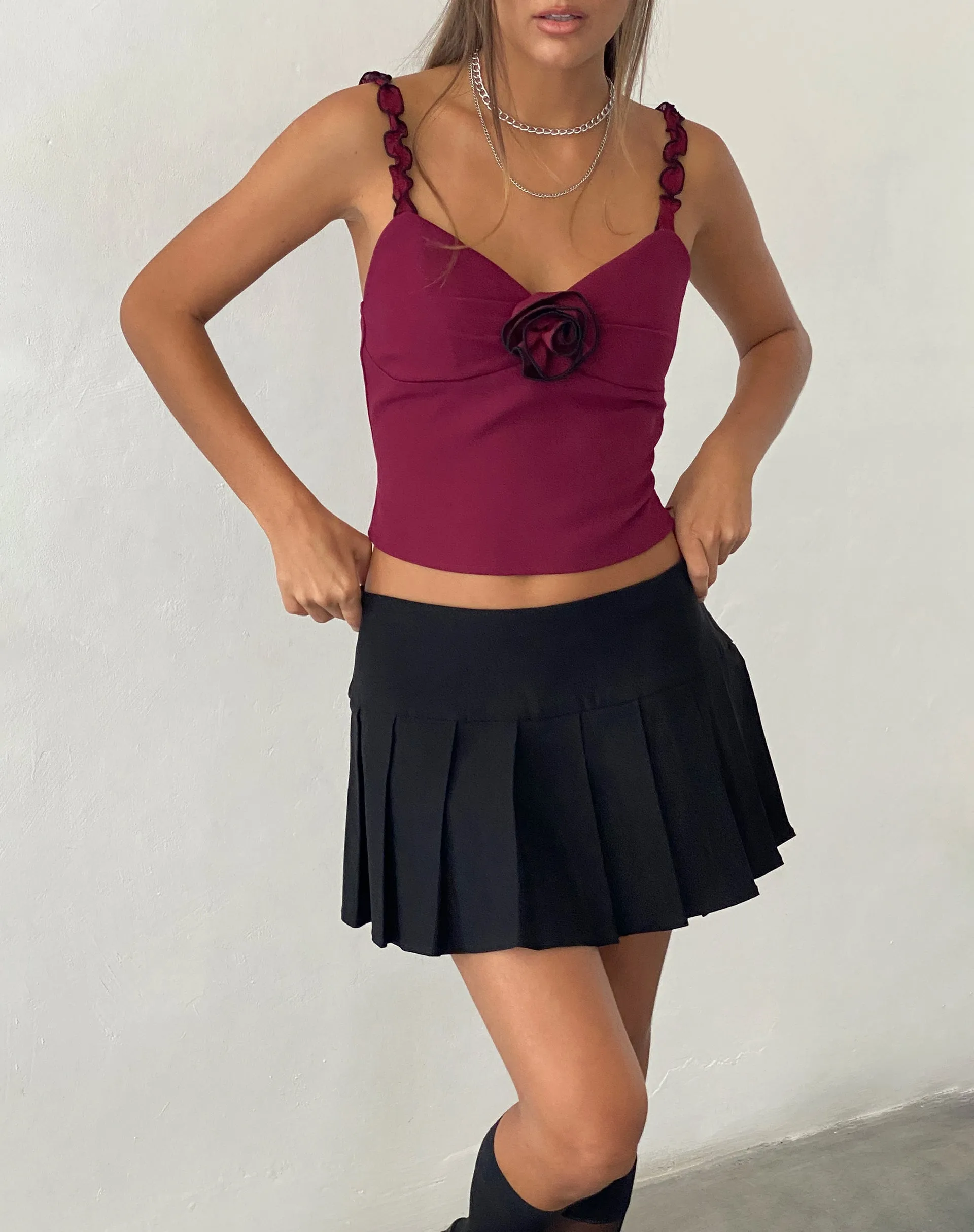 Carini Cami Top in Burgundy with Rosette