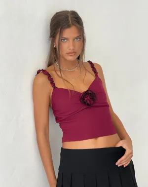 Carini Cami Top in Burgundy with Rosette