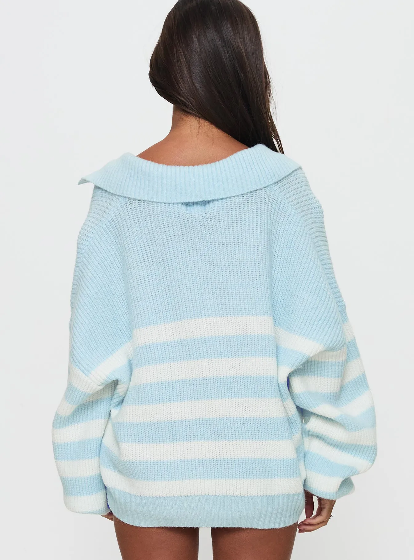 Carolena Long Sleeve Collared Knit Sweater Blue / White Stripe