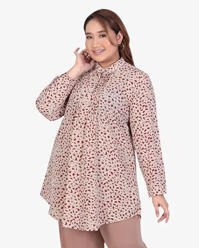 Chaka Half Button Printed Blouse - Beige