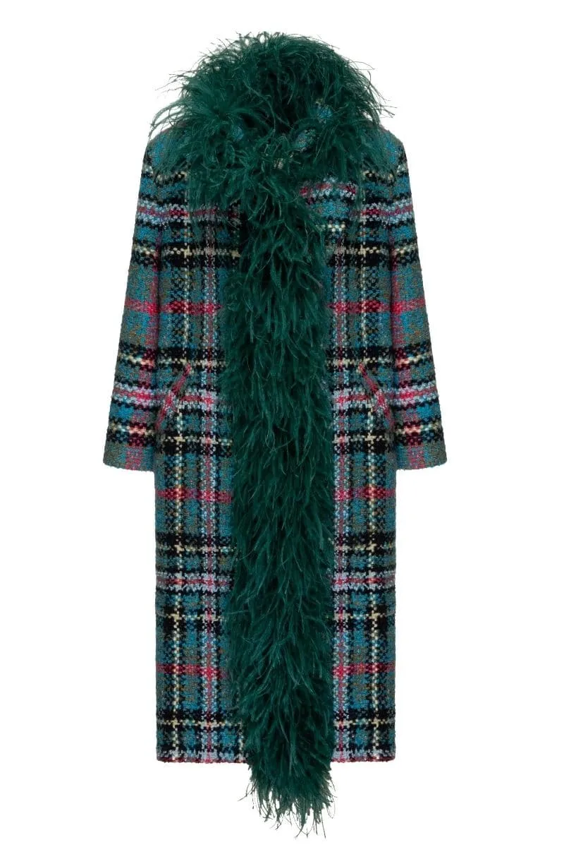 CHECKERED TWEED BOA GREEN COAT