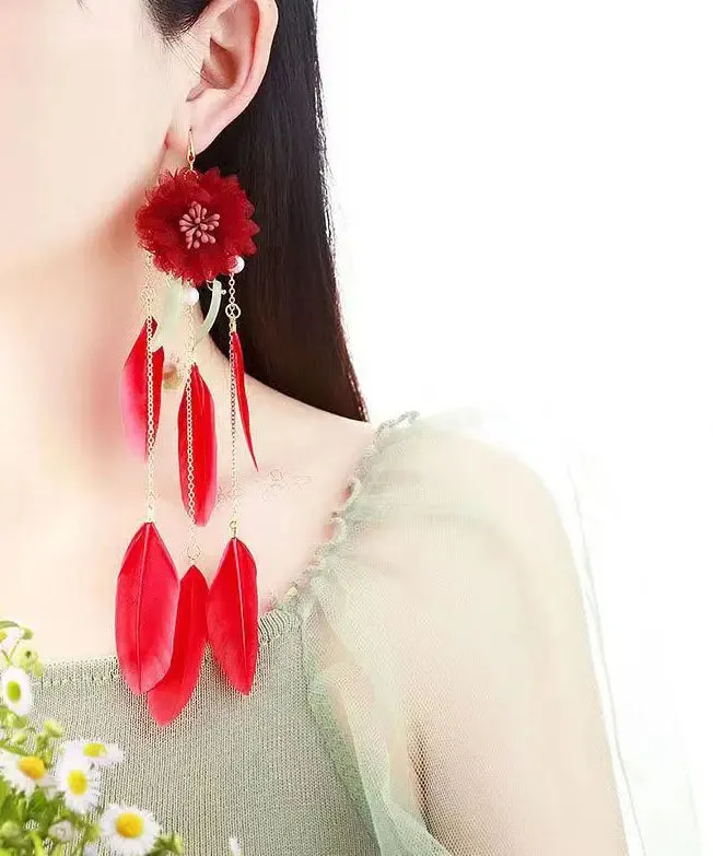 Chic Purple Hand Woven Feather Tassel Drop Earrings LY8992