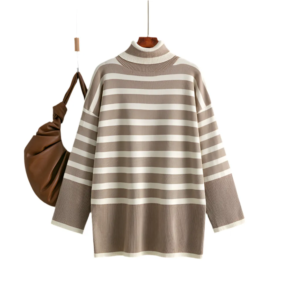 Chic Striped Turtleneck Sweater for Women | Loose Fit & Cozy Design"