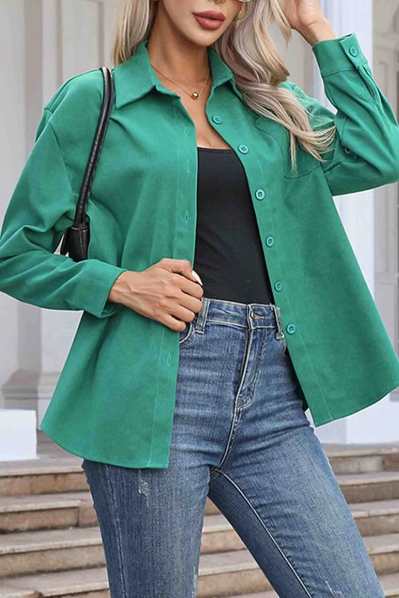 Corduroy Button Up Long Sleeve Blouse