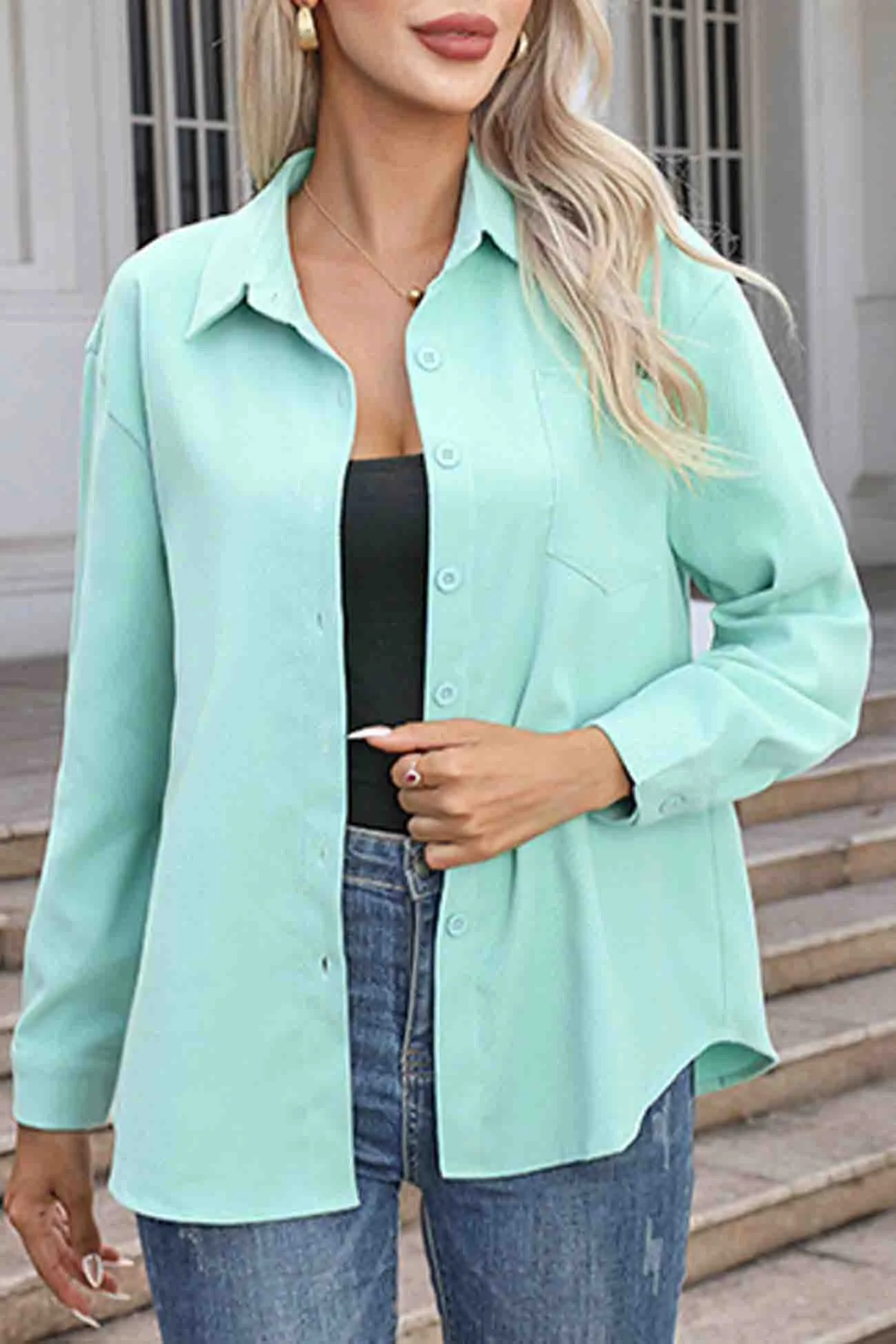 Corduroy Button Up Long Sleeve Blouse