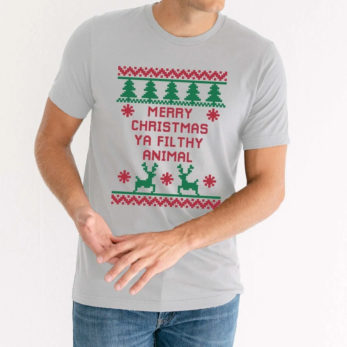 Couple Christmas Home Security & Filthy Animal Ugly Sweater Wholesale Bella Graphic Tee - Quick Shipping