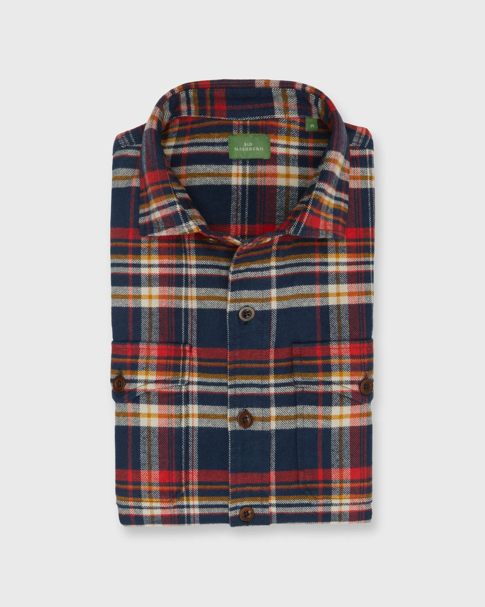 CPO Shirt in Navy/Red/Gold Brushed Plaid Twill