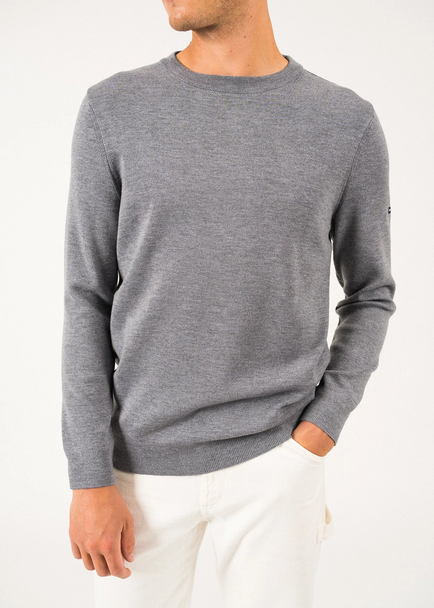 Cruiser round neck jumper - in soft wool (GRIS)