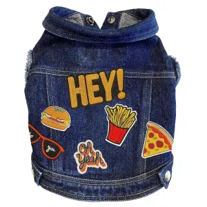 Custom Hey I'm Hungry Denim Dog Jacket