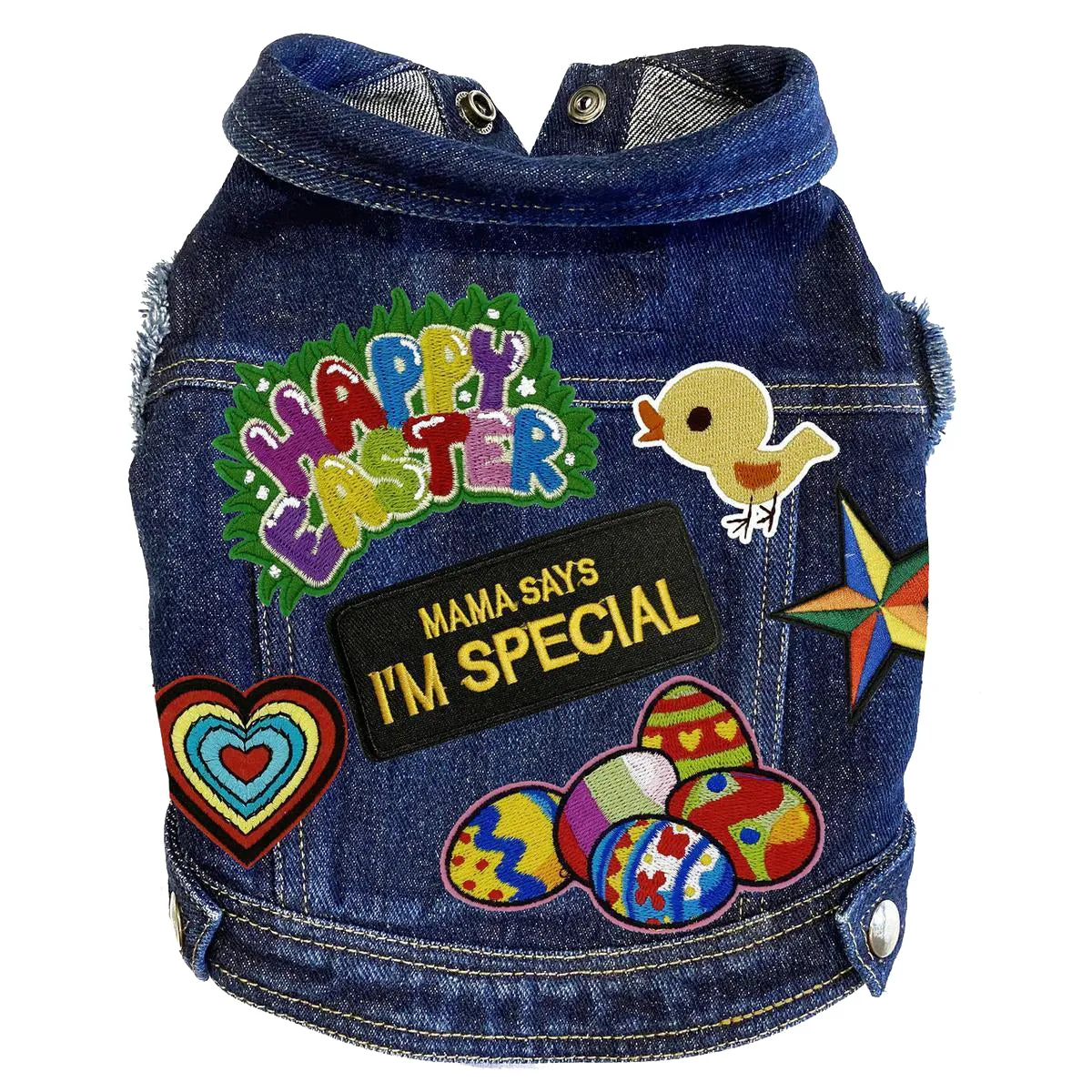 Custom Special Easter Chick Denim Dog Jacket