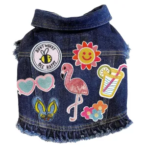 Custom Summer Flamingo Denim Dog Jacket With Ruffles