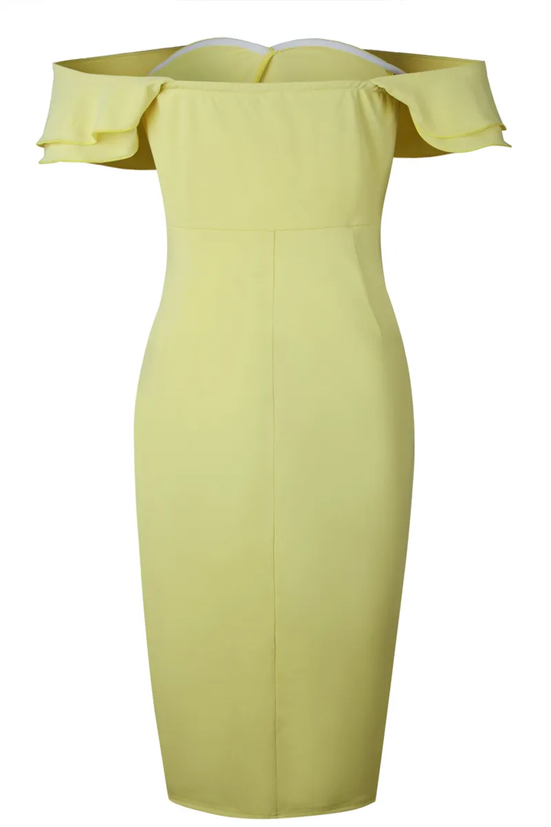 Dunnmall Chic Party Double Ruffle Design Yellow Dress