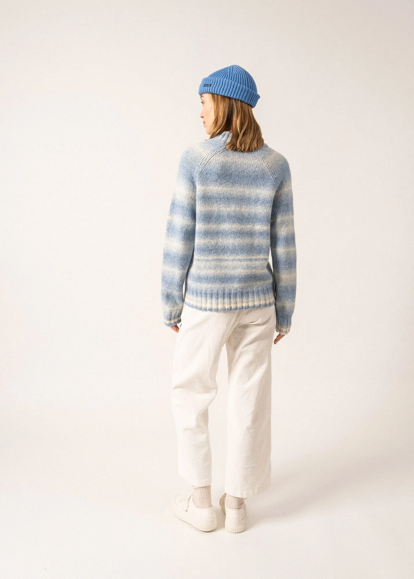 Everest Printed Jumper - with high neck, in wool (CIEL CHINE)