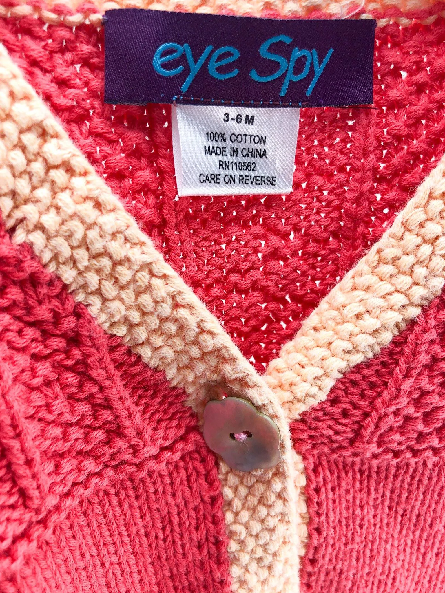 Eye Spy, Baby Girl Tipped Sweater, Coral, Size 3-6M