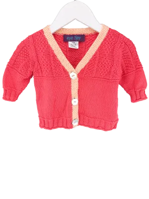 Eye Spy, Baby Girl Tipped Sweater, Coral, Size 3-6M