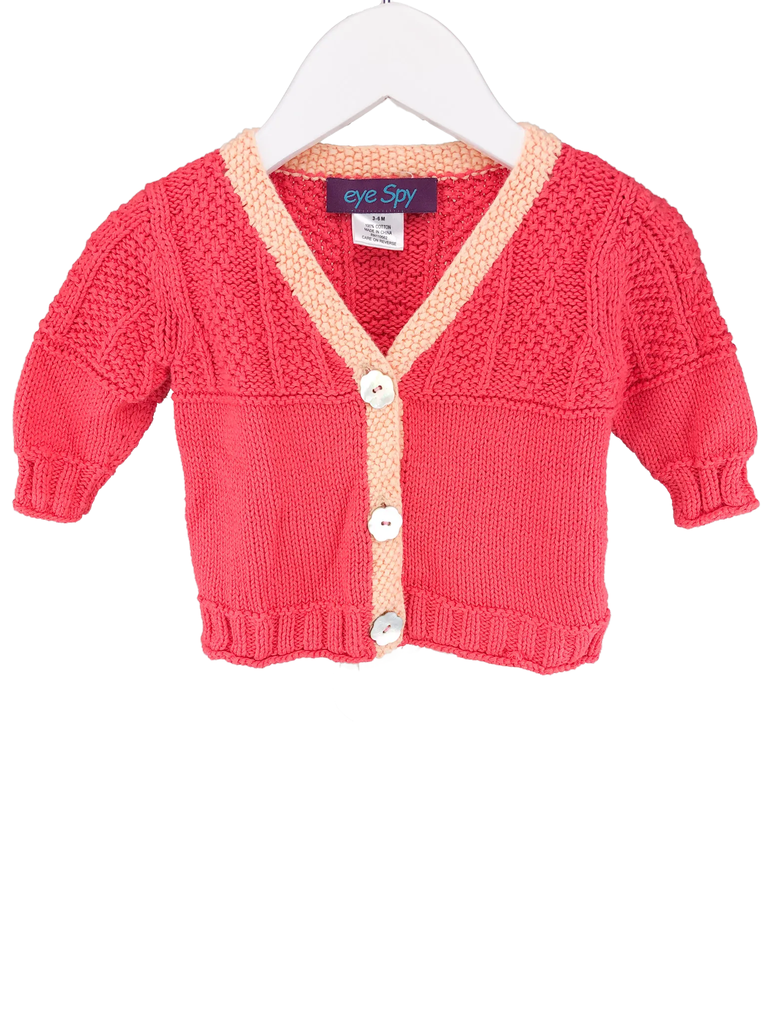 Eye Spy, Baby Girl Tipped Sweater, Coral, Size 3-6M