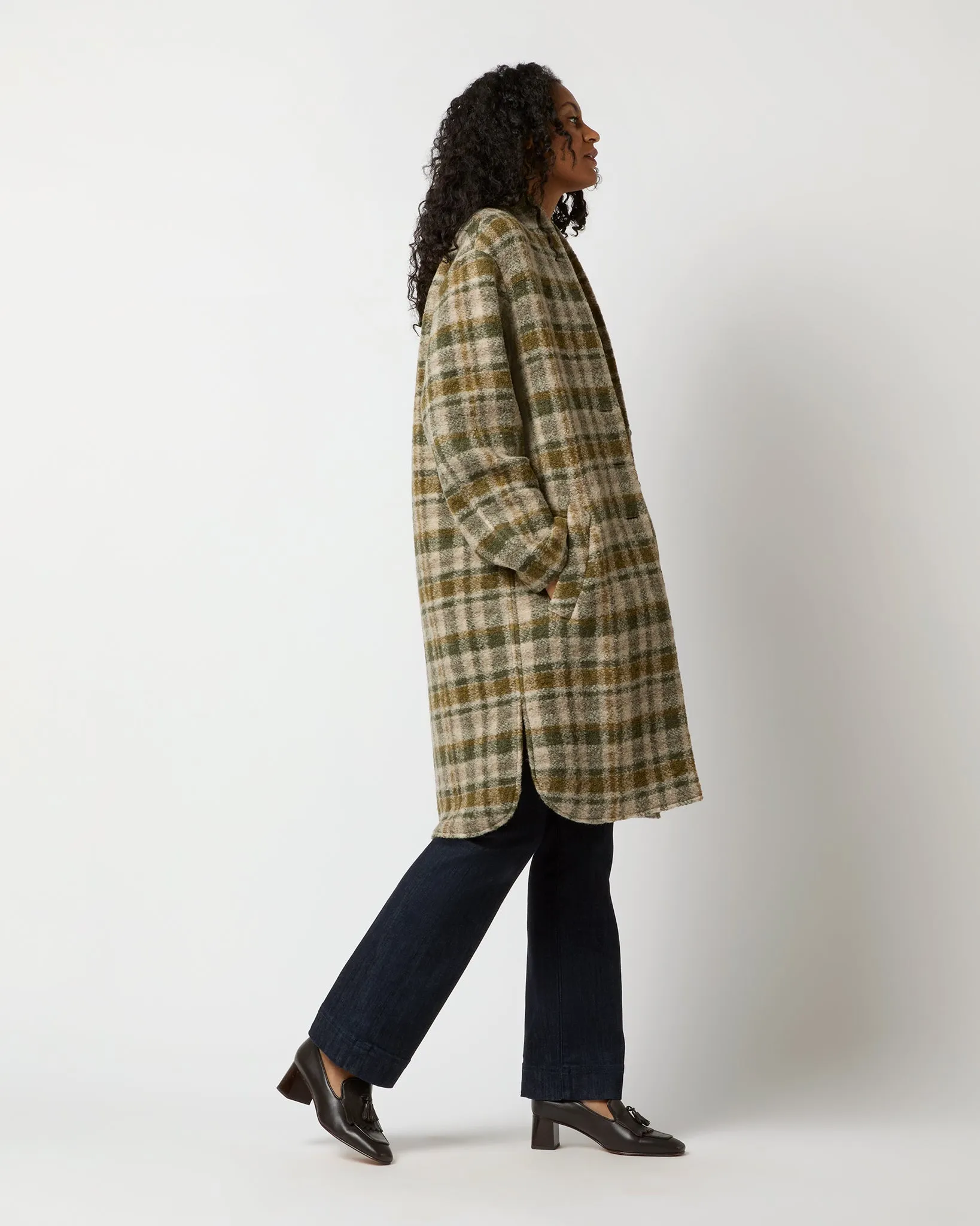 Gabriel Checked Coat in Khaki/Ecru