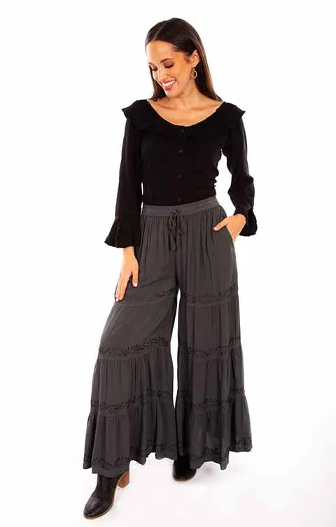 Gun Metal Palazzo Embroidered Pants by Scully for Bourbon Cowgirl