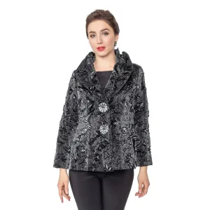 IC Collection Shiny Textured Crinkle Jacket in Black - 5505J - Sizes L & XL Only!