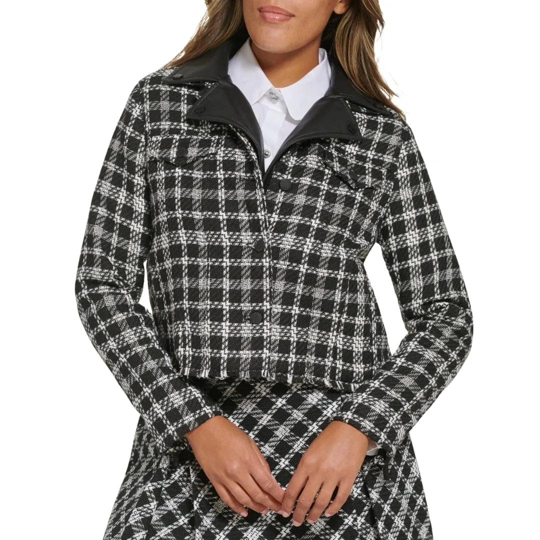 KARL LAGERFELD - Layered Trim Plaid Tweed Jacket