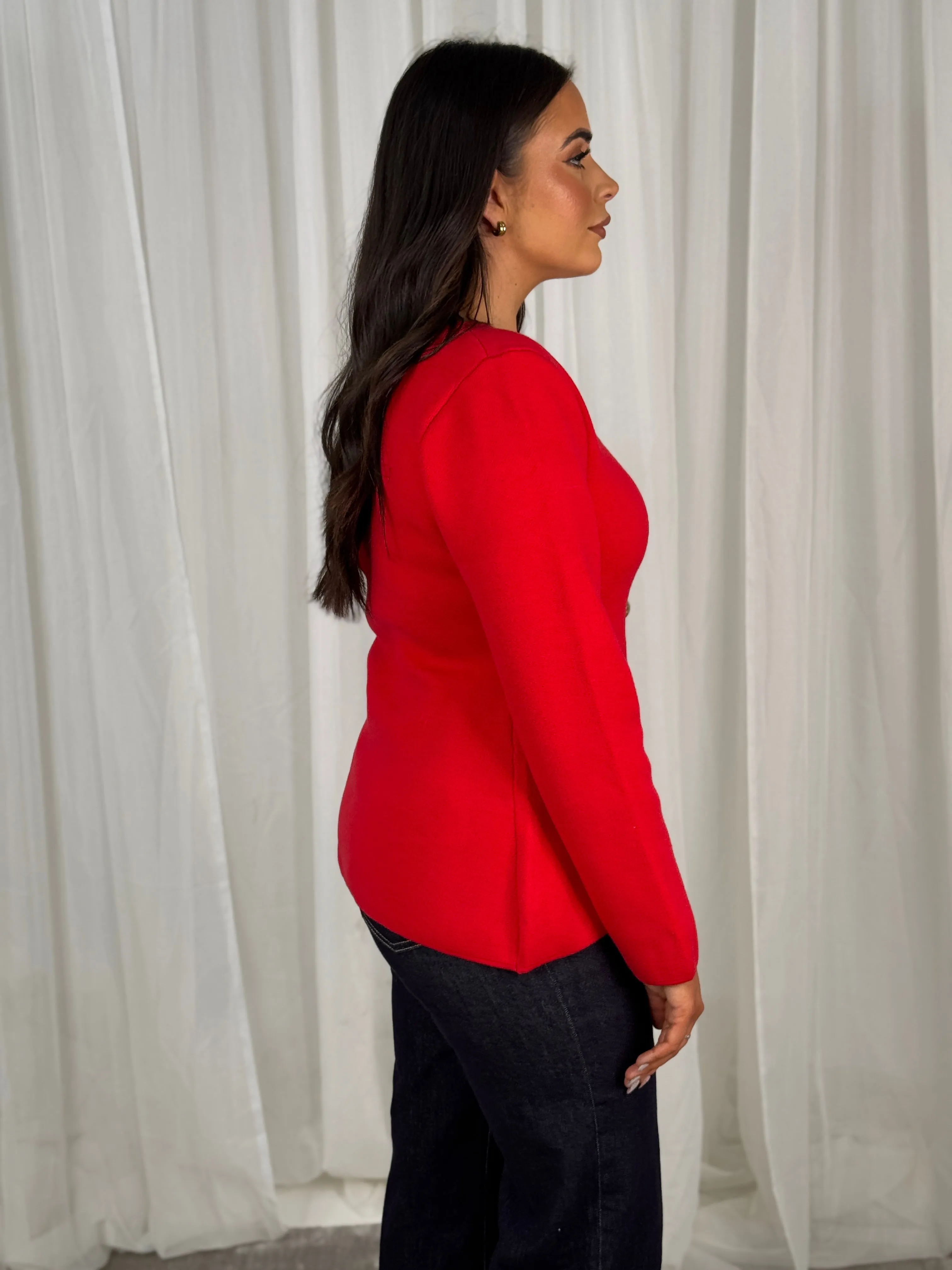 Kendra Split Hem Cardigan In Red