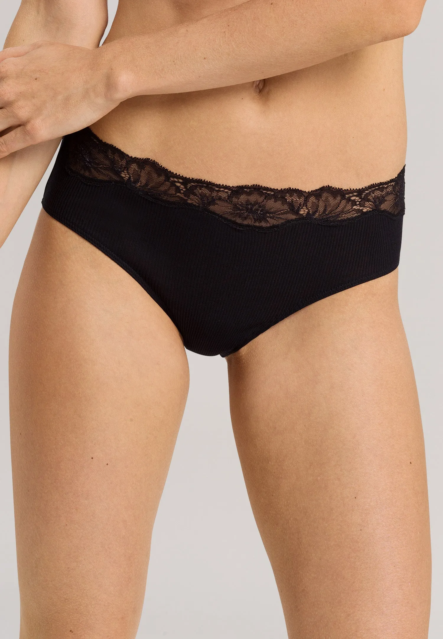 Lace Delight Fine Ribbed Cotton Hi-Cut Brief | Black 71378-019