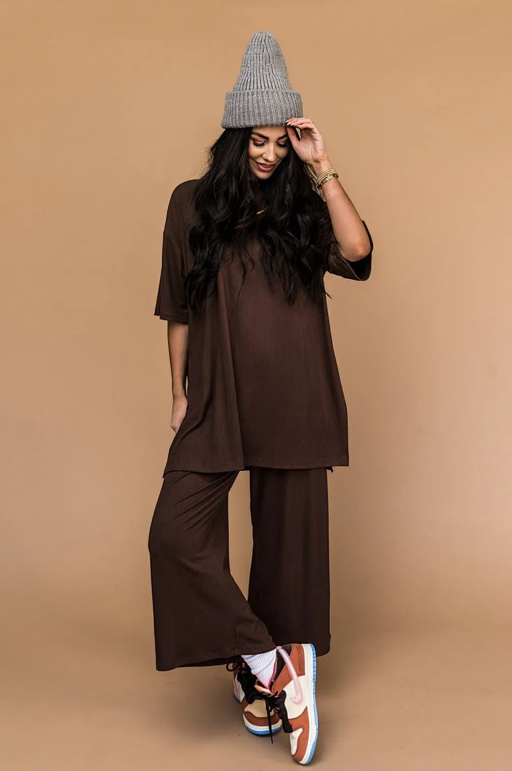 Lex Ribbed Playsuit in Mocha