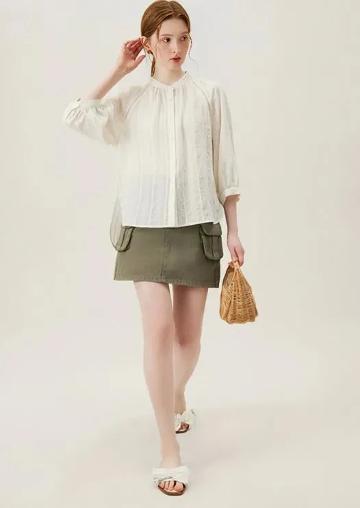 LOOSE SLEEVE COLLARLESS SHIRT