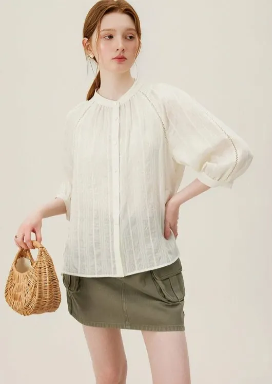 LOOSE SLEEVE COLLARLESS SHIRT