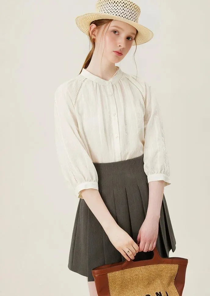 LOOSE SLEEVE COLLARLESS SHIRT