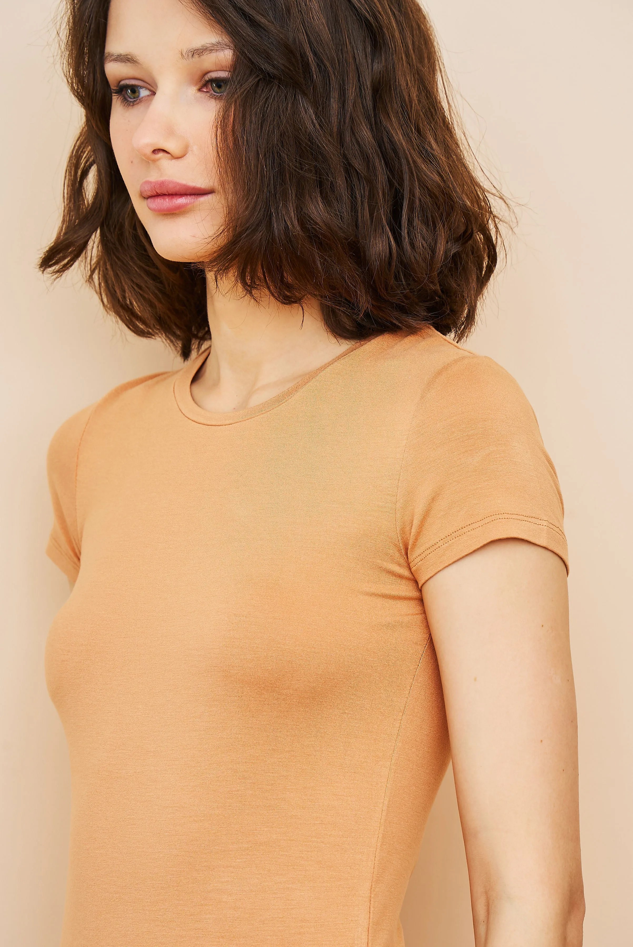 Majestic Soft Touch Short Sleeve Crewneck in Peche