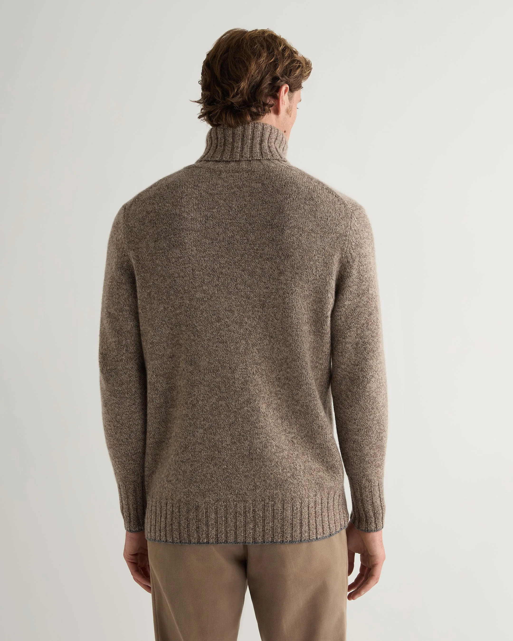 Men's Brompton Marl Roll Neck Cashmere Jumper Heather Hazel Brown