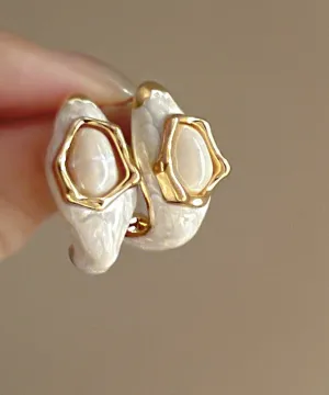 Modern Milky White Alloy Glazed C Type Stud Earrings WH016