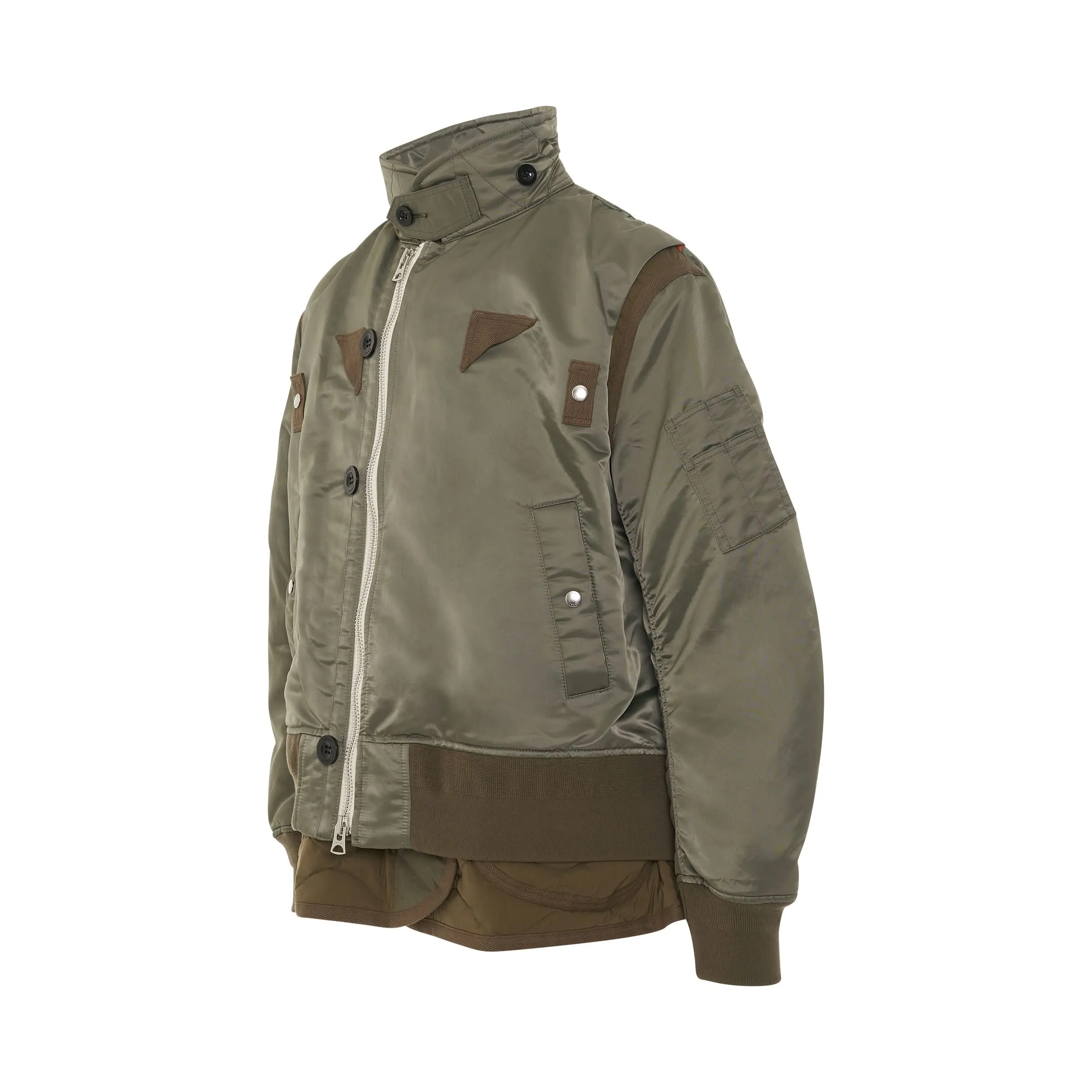 Nylon Twill Mix Jacket in Khaki