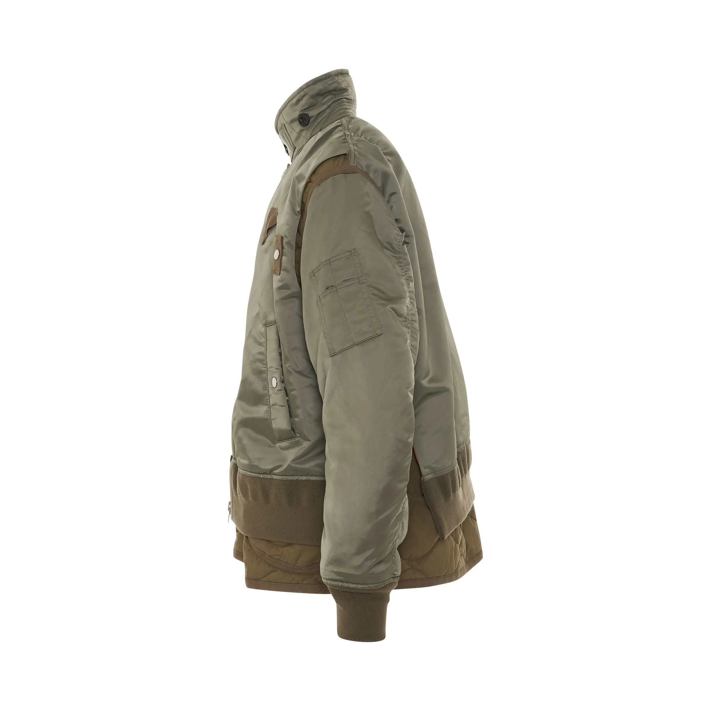 Nylon Twill Mix Jacket in Khaki