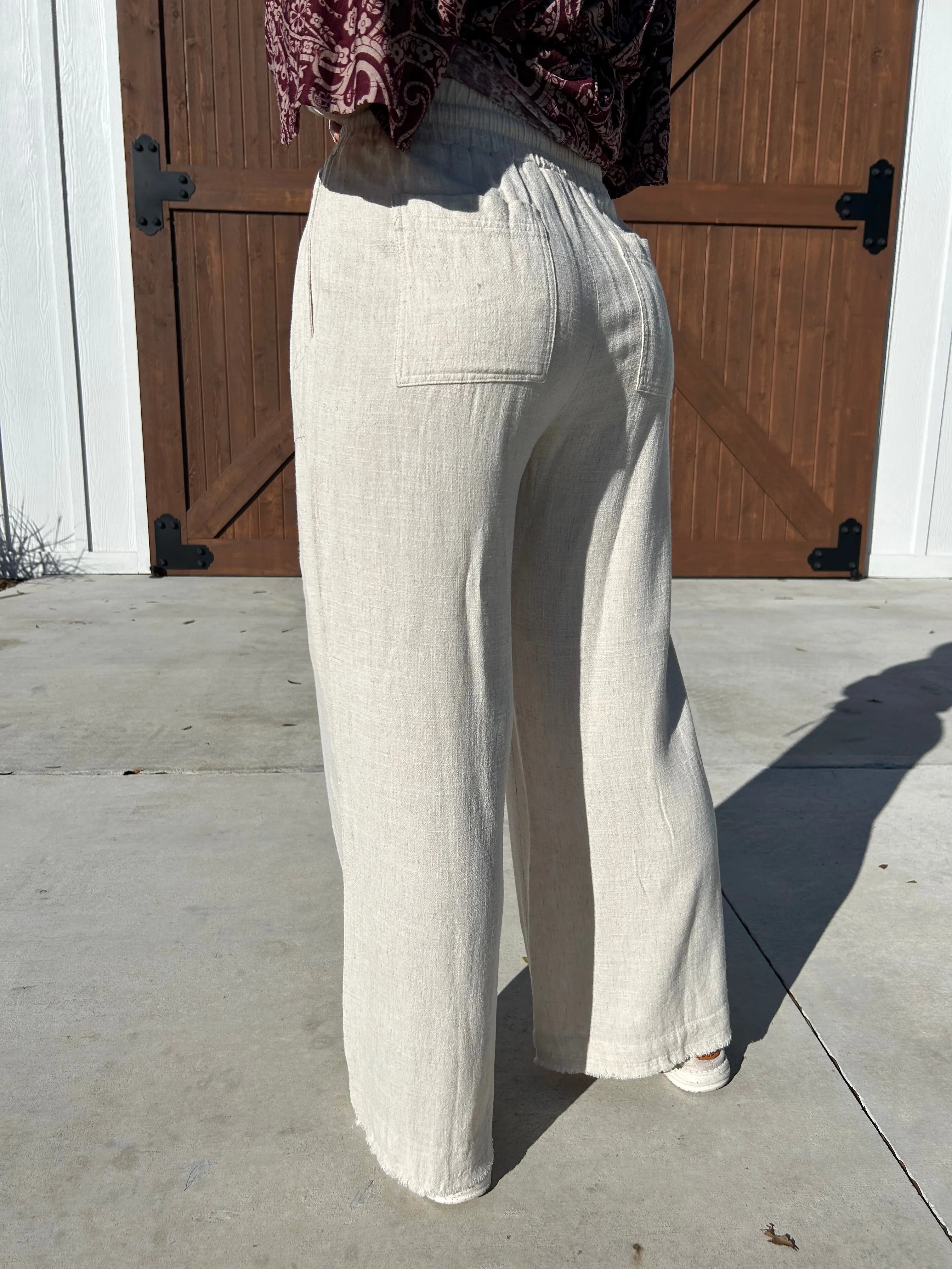 Oaklynn Oatmeal Frayed Pants