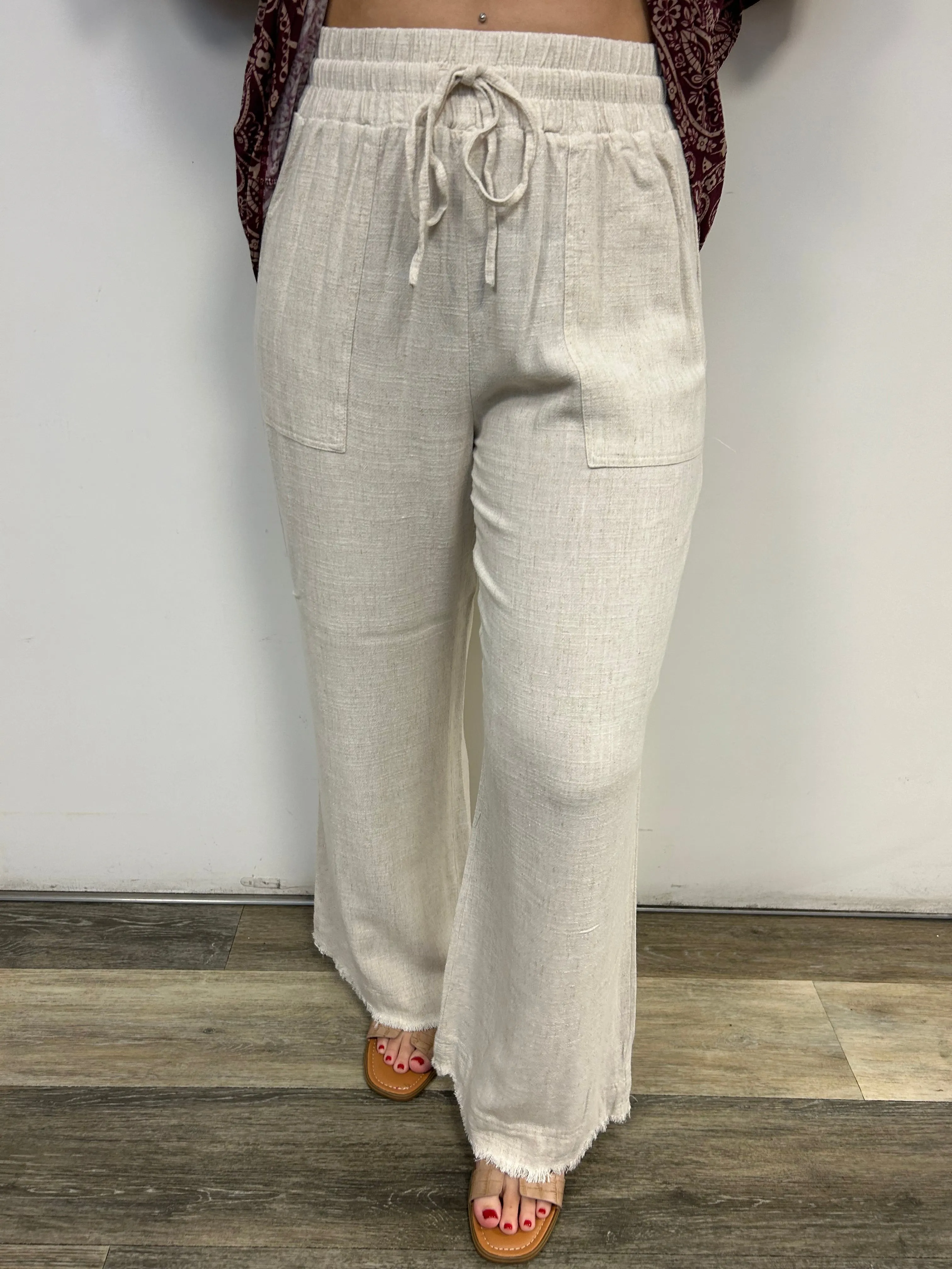 Oaklynn Oatmeal Frayed Pants