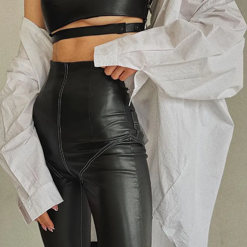 PU leather stretch tight pants